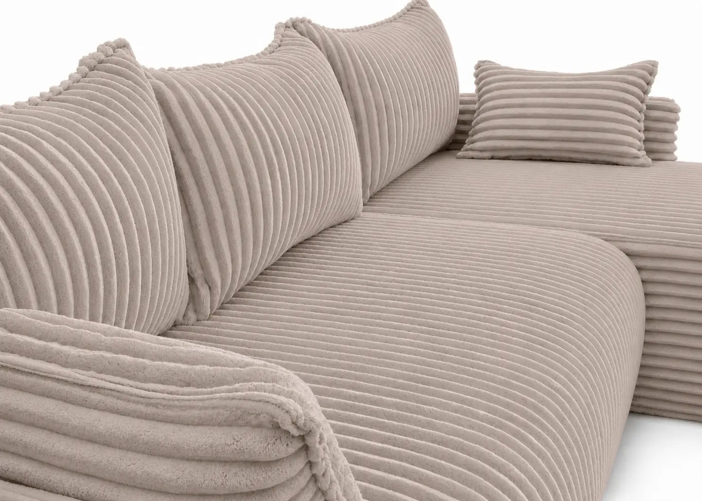 Narożnik Rivo 220 × 155 cm z funkcją spania i pojemnikiem – sztruks Ambience