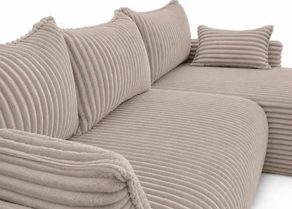 Narożnik Rivo 220 × 155 cm z funkcją spania i pojemnikiem – sztruks Ambience