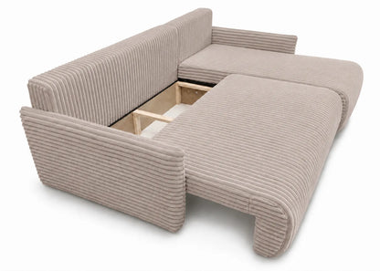 Narożnik Rivo 220 × 155 cm z funkcją spania i pojemnikiem – sztruks Ambience
