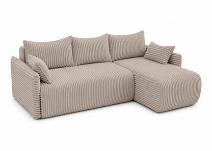 Narożnik Rivo 220 × 155 cm z funkcją spania i pojemnikiem – sztruks Ambience