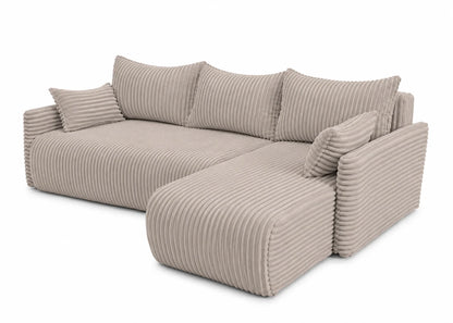 Narożnik Rivo 220 × 155 cm z funkcją spania i pojemnikiem – sztruks Ambience