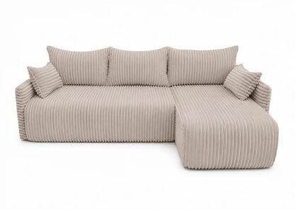 Narożnik Rivo 220 × 155 cm z funkcją spania i pojemnikiem – sztruks Ambience