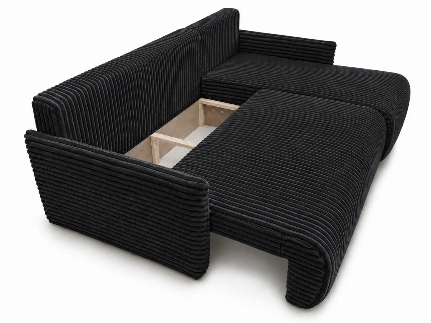 Narożnik Rivo 220 × 155 cm z funkcją spania i pojemnikiem – sztruks Ambience