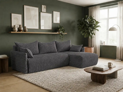 Narożnik Rivo 220 × 155 cm z funkcją spania i pojemnikiem – sztruks Ambience