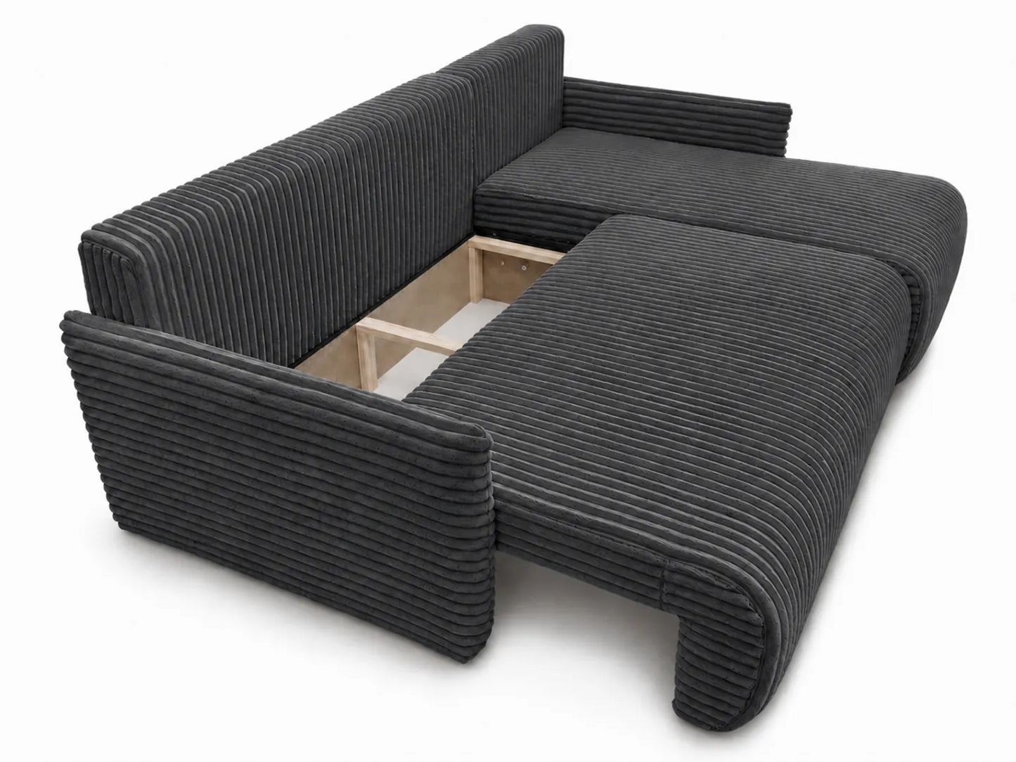 Narożnik Rivo 220 × 155 cm z funkcją spania i pojemnikiem – sztruks Ambience