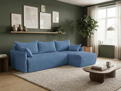 Narożnik Rivo 220 × 155 cm z funkcją spania i pojemnikiem – sztruks Ambience