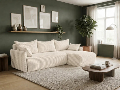 Narożnik Rivo 220 × 155 cm z funkcją spania i pojemnikiem – sztruks Ambience