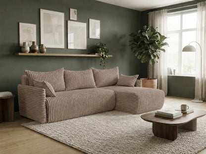 Narożnik Rivo 220 × 155 cm z funkcją spania i pojemnikiem – sztruks Ambience