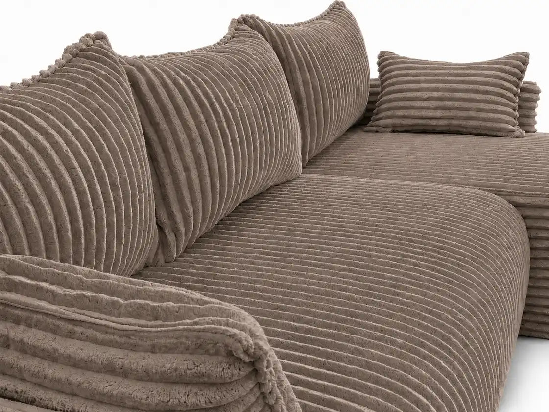 Narożnik Rivo 220 × 155 cm z funkcją spania i pojemnikiem – sztruks Ambience