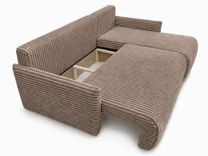 Narożnik Rivo 220 × 155 cm z funkcją spania i pojemnikiem – sztruks Ambience