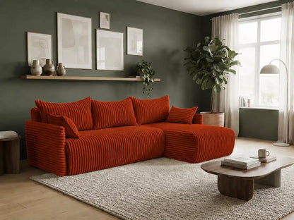 Narożnik Rivo 220 × 155 cm z funkcją spania i pojemnikiem – sztruks Ambience