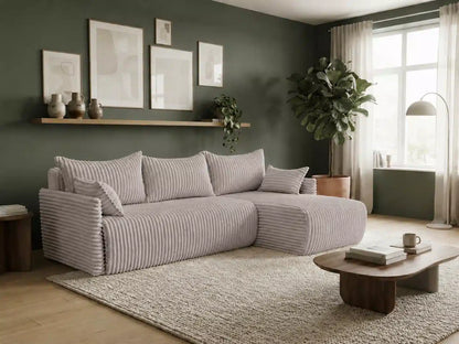 Narożnik Rivo 220 × 155 cm z funkcją spania i pojemnikiem – sztruks Ambience