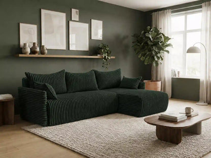Narożnik Rivo 220 × 155 cm z funkcją spania i pojemnikiem – sztruks Ambience