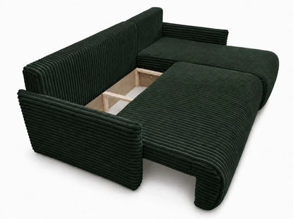 Narożnik Rivo 220 × 155 cm z funkcją spania i pojemnikiem – sztruks Ambience