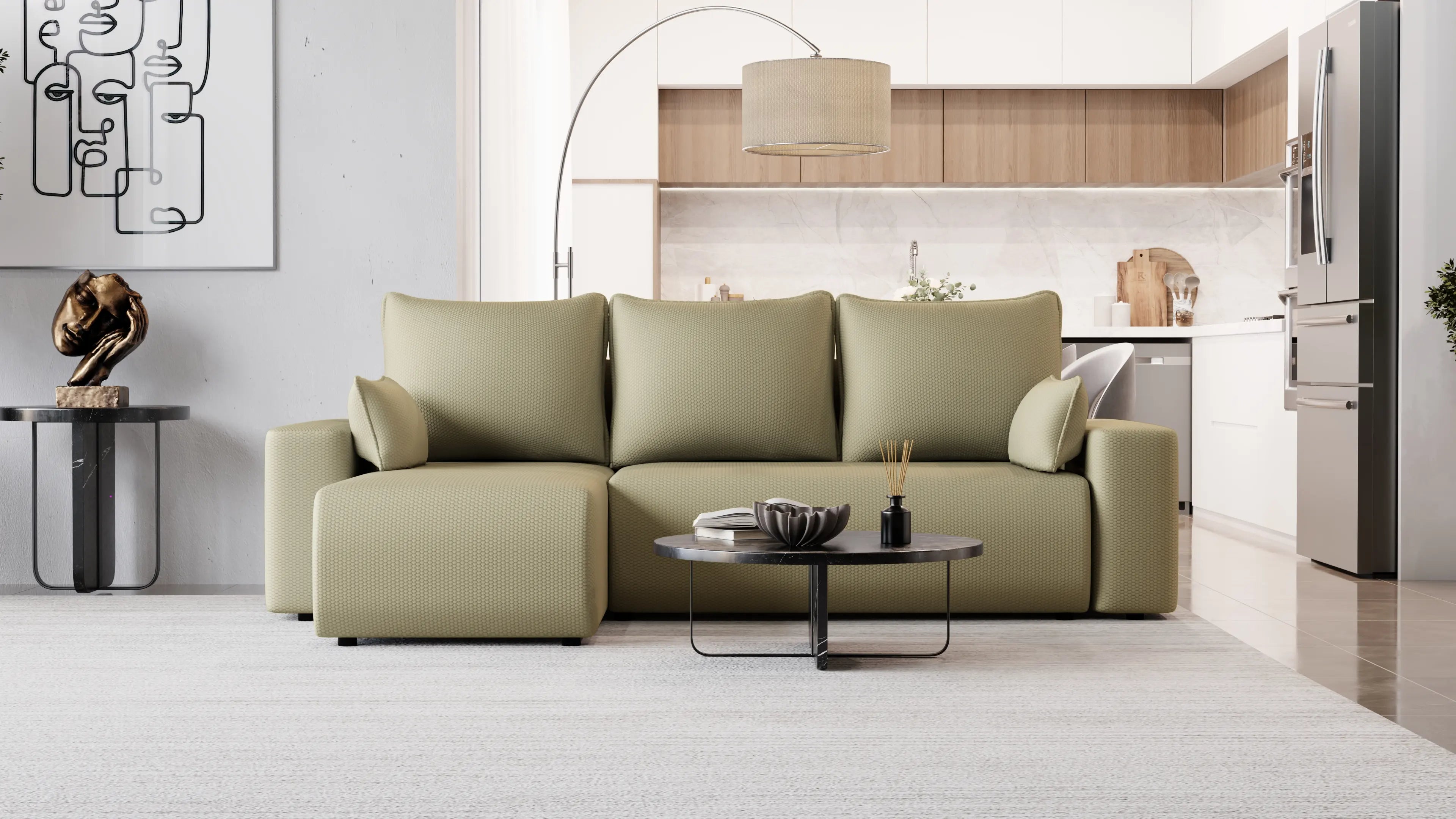 SENSO – narożnik L z funkcją spania i pojemnikiem, tkanina Onega