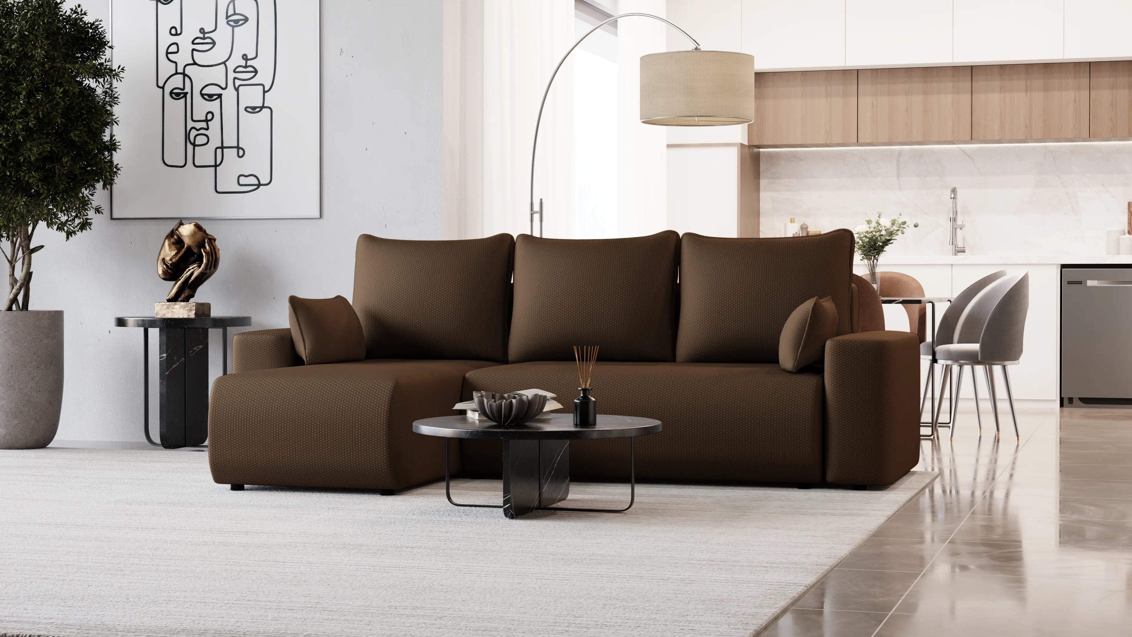 SENSO – narożnik L z funkcją spania i pojemnikiem, tkanina Onega