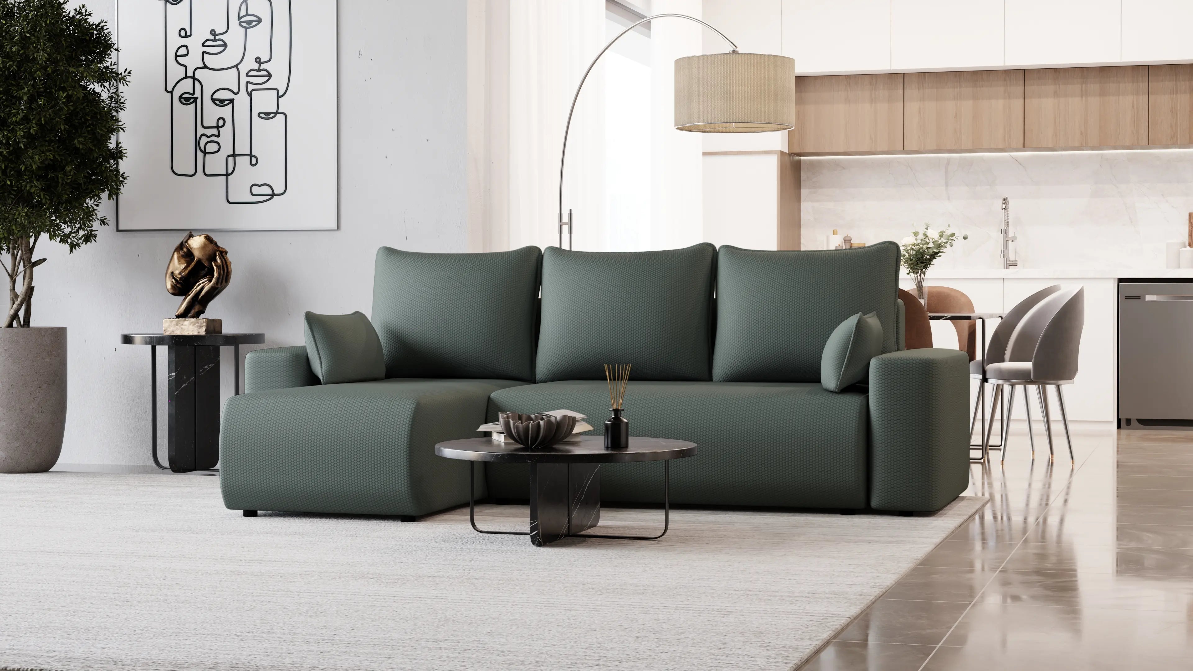 SENSO – narożnik L z funkcją spania i pojemnikiem, tkanina Onega