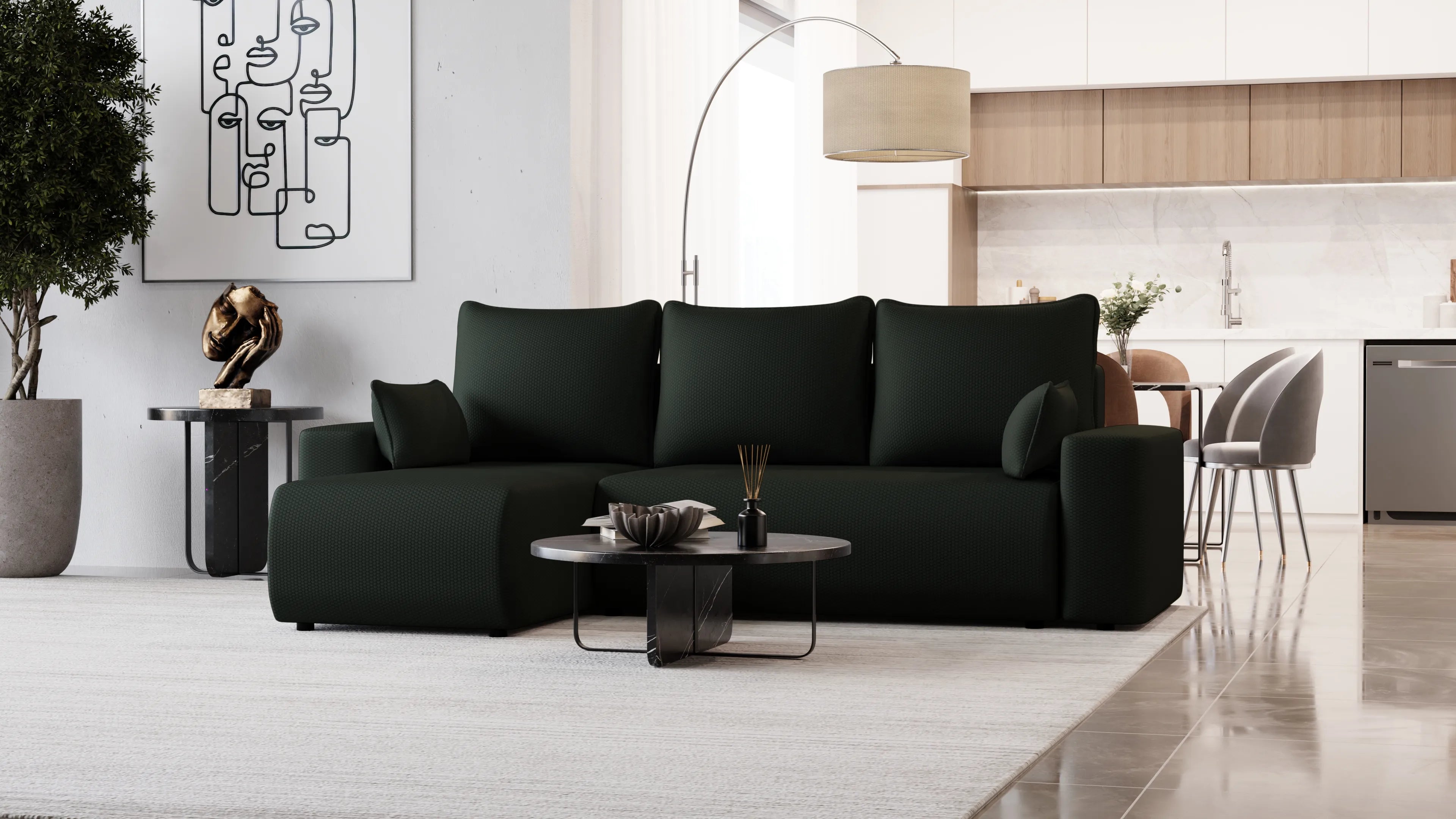 SENSO – narożnik L z funkcją spania i pojemnikiem, tkanina Onega