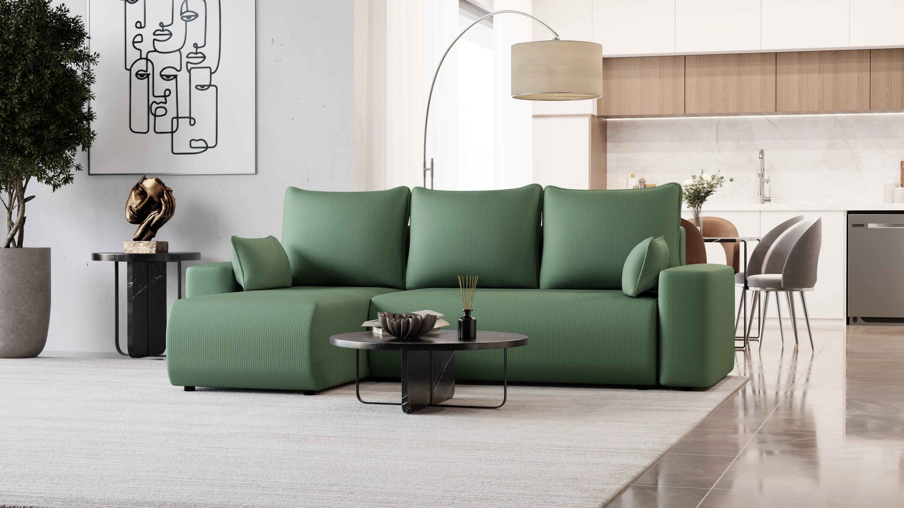 SENSO – narożnik L z funkcją spania i pojemnikiem, tkanina Onega