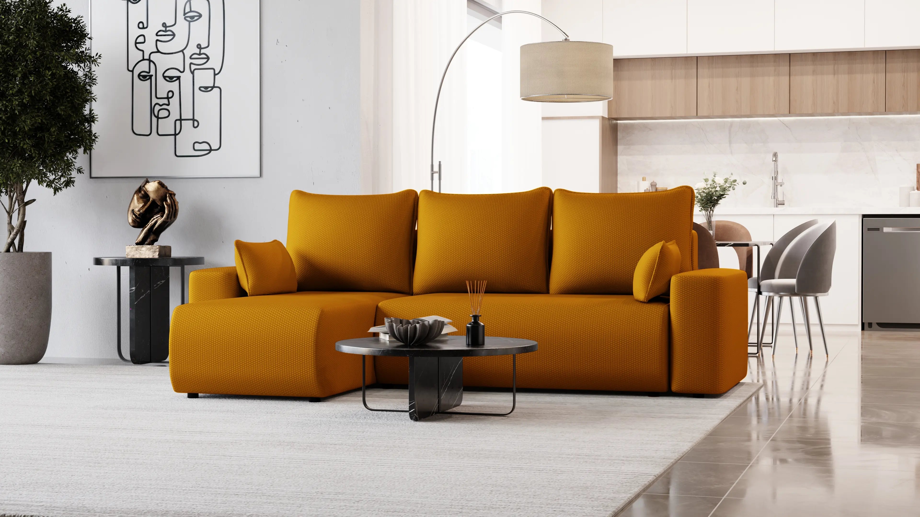 SENSO – narożnik L z funkcją spania i pojemnikiem, tkanina Onega