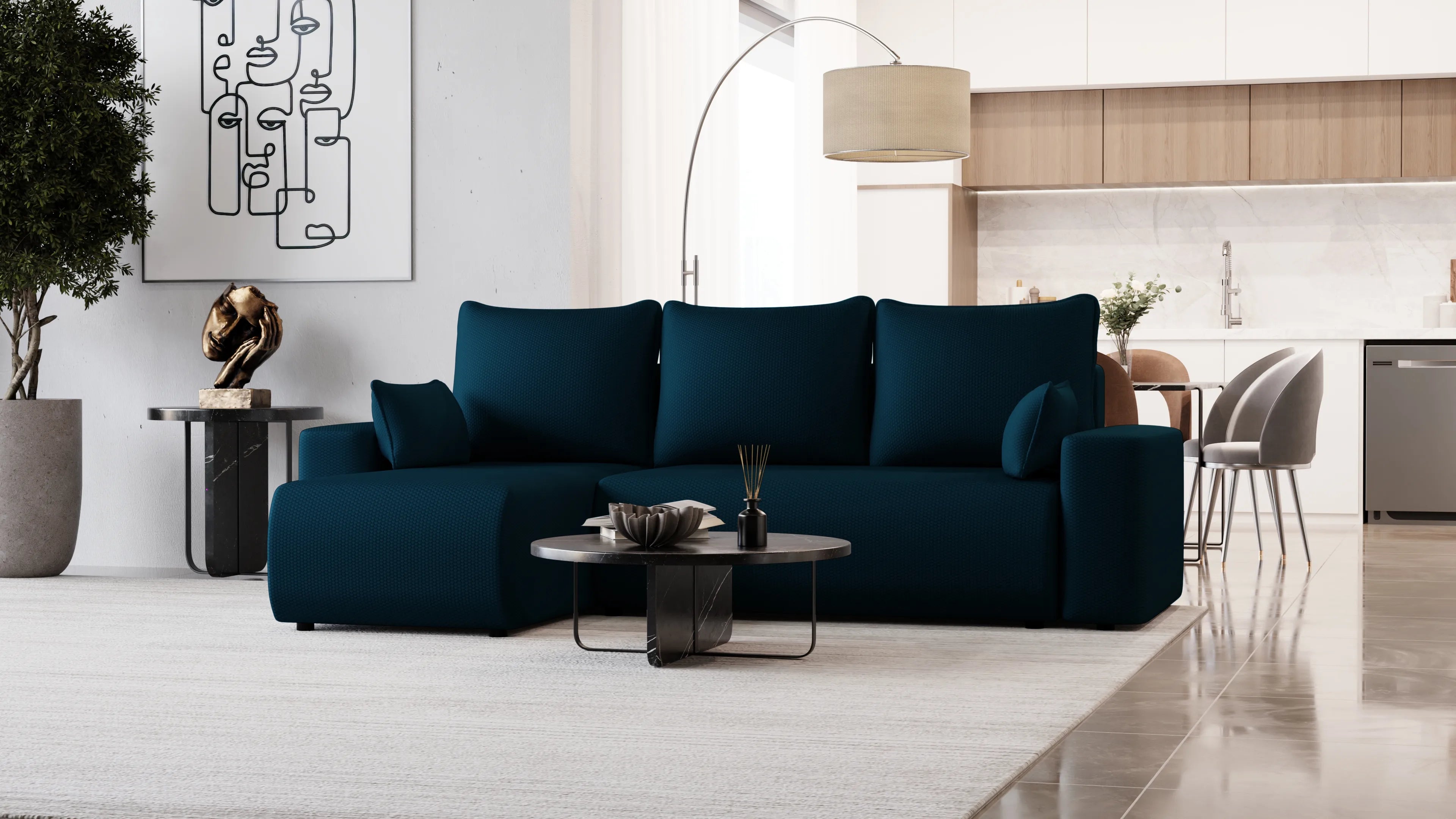 SENSO – narożnik L z funkcją spania i pojemnikiem, tkanina Onega