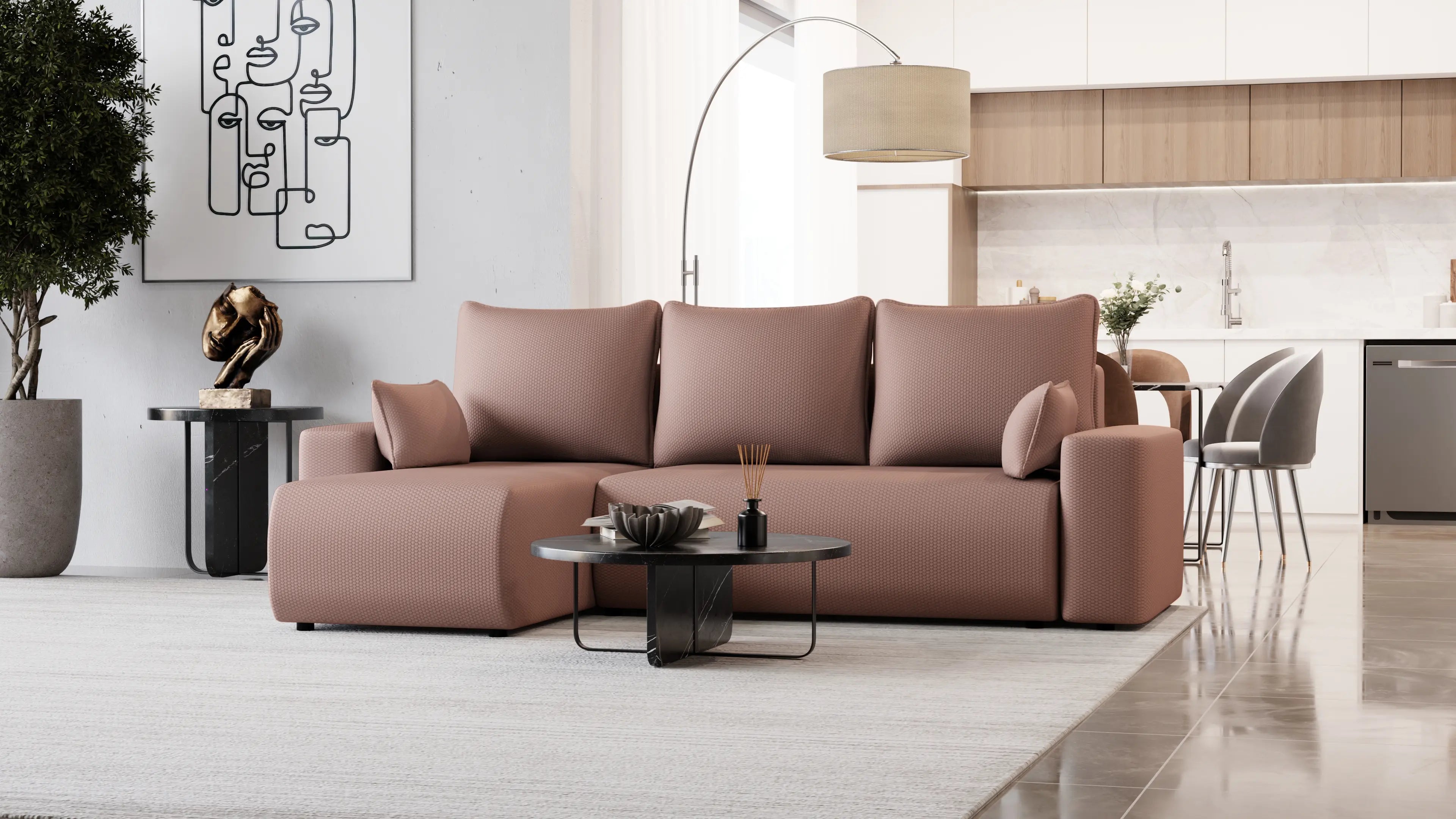 SENSO – narożnik L z funkcją spania i pojemnikiem, tkanina Onega