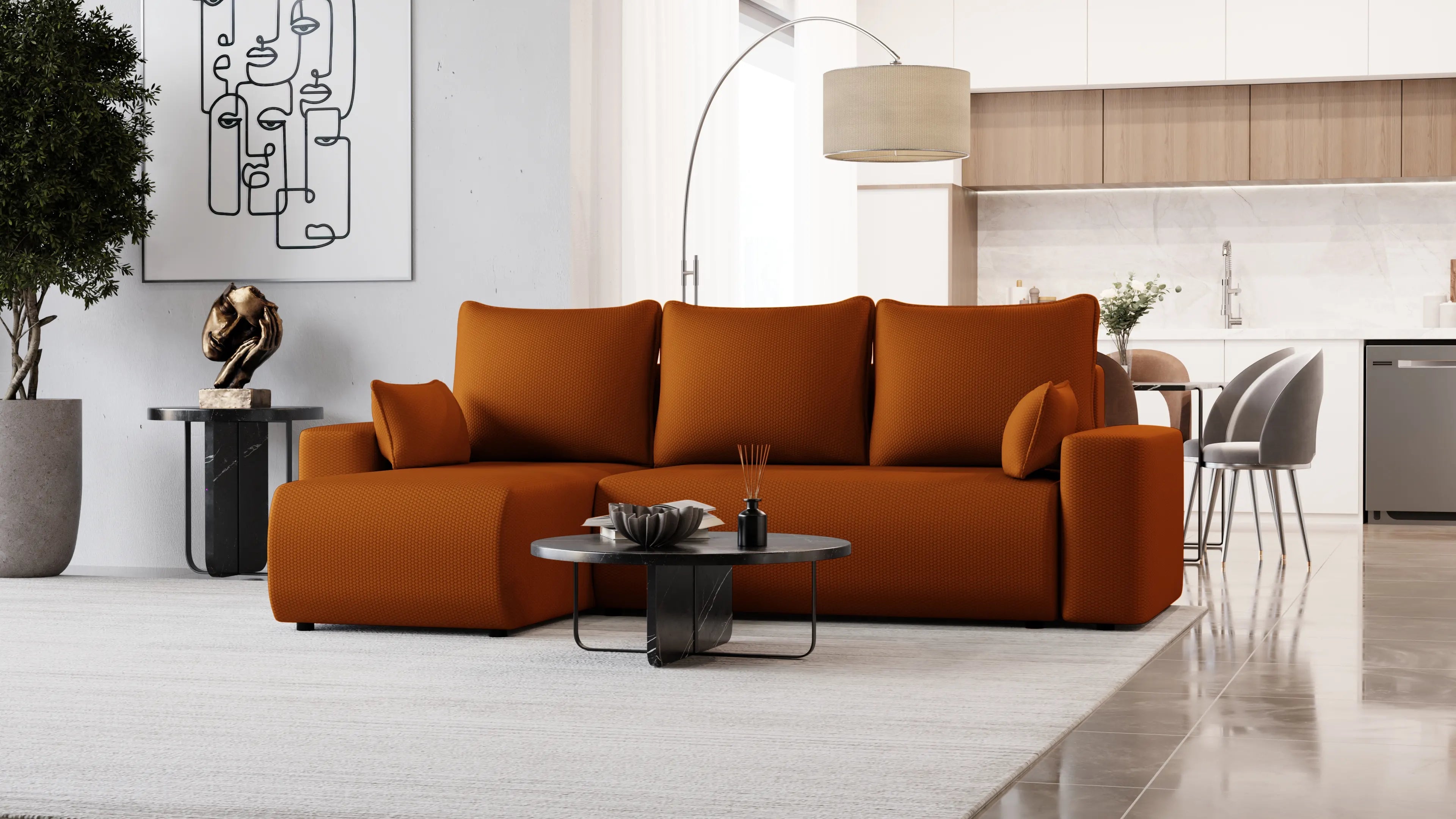 SENSO – narożnik L z funkcją spania i pojemnikiem, tkanina Onega