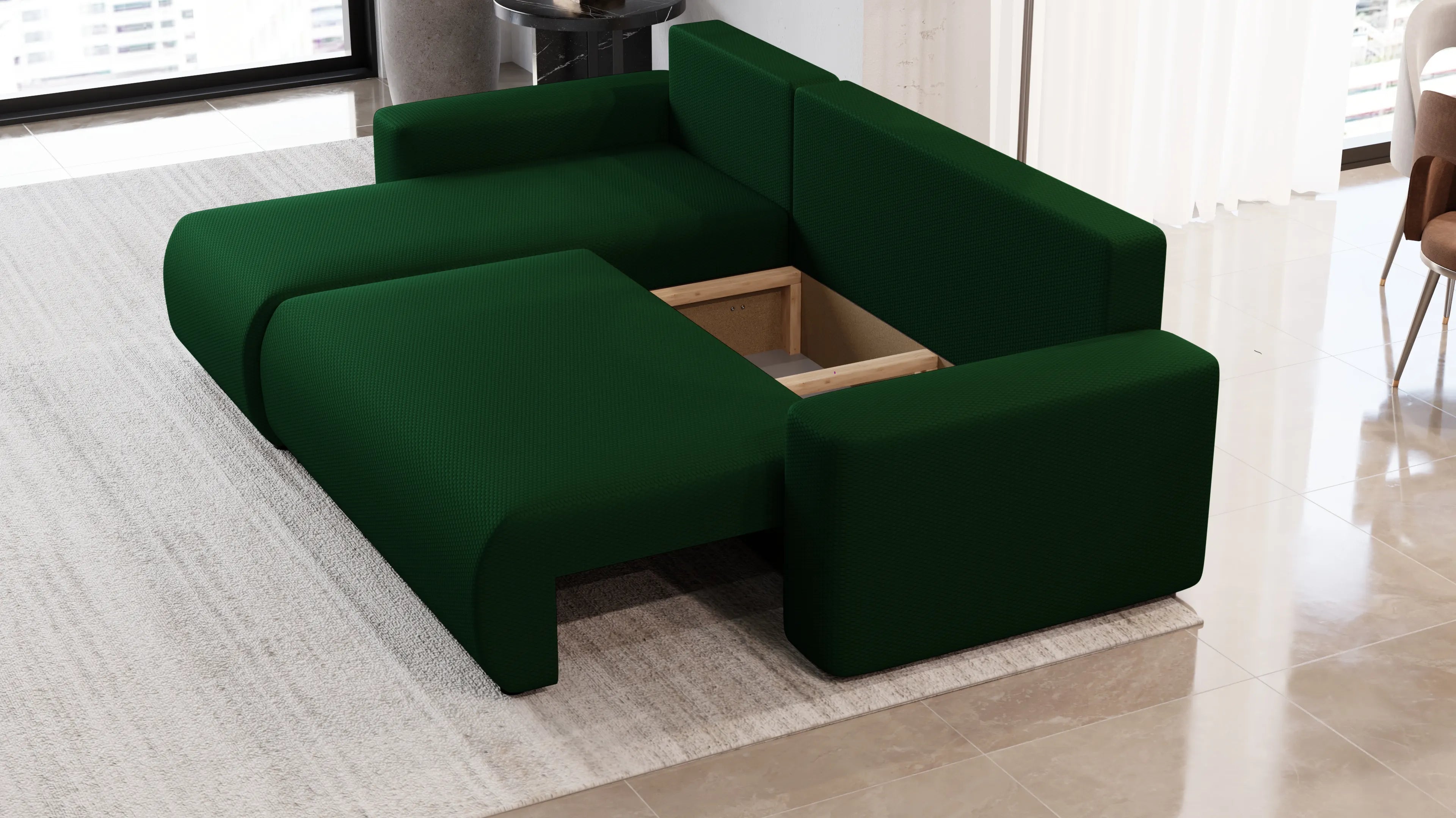 SENSO – narożnik L z funkcją spania i pojemnikiem, tkanina Onega