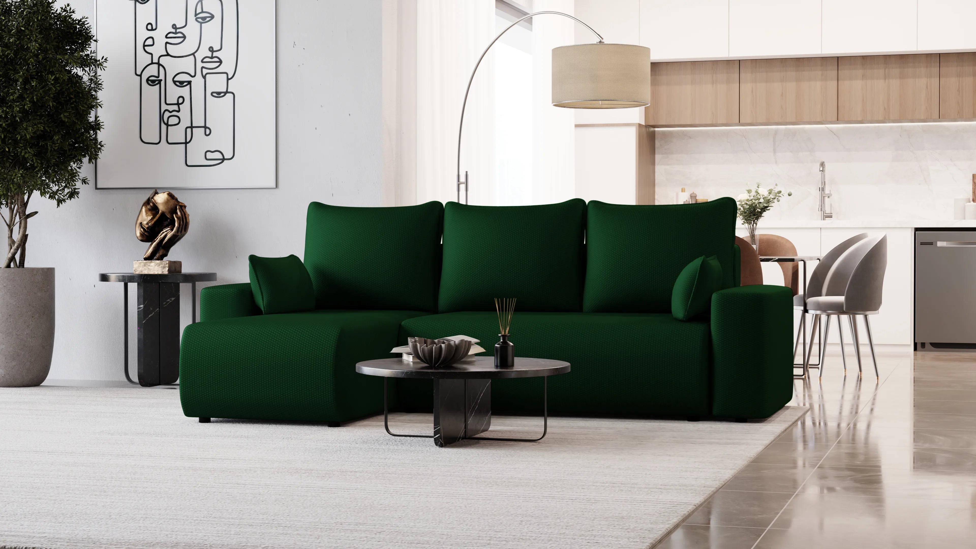 SENSO – narożnik L z funkcją spania i pojemnikiem, tkanina Onega