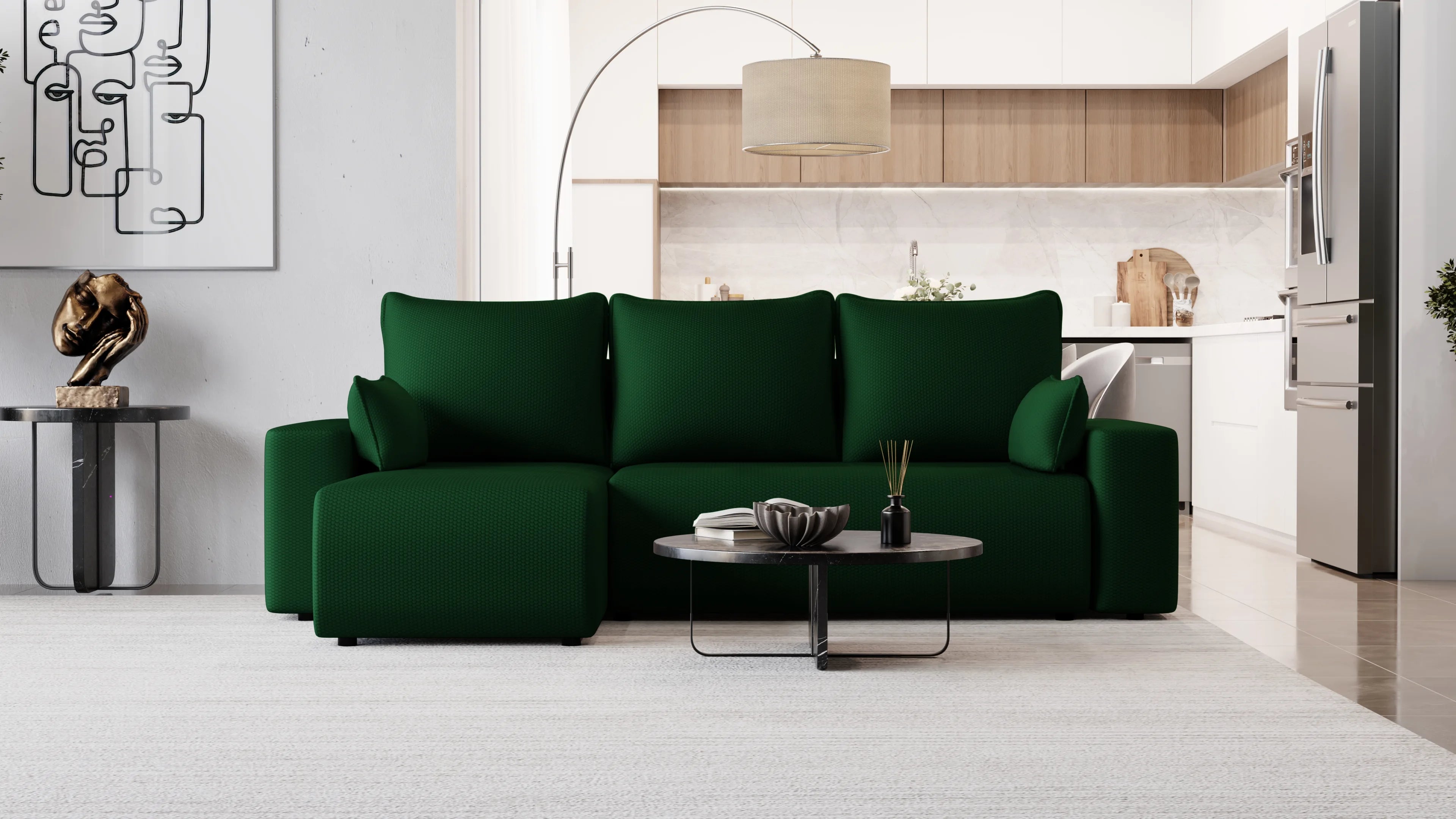 SENSO – narożnik L z funkcją spania i pojemnikiem, tkanina Onega