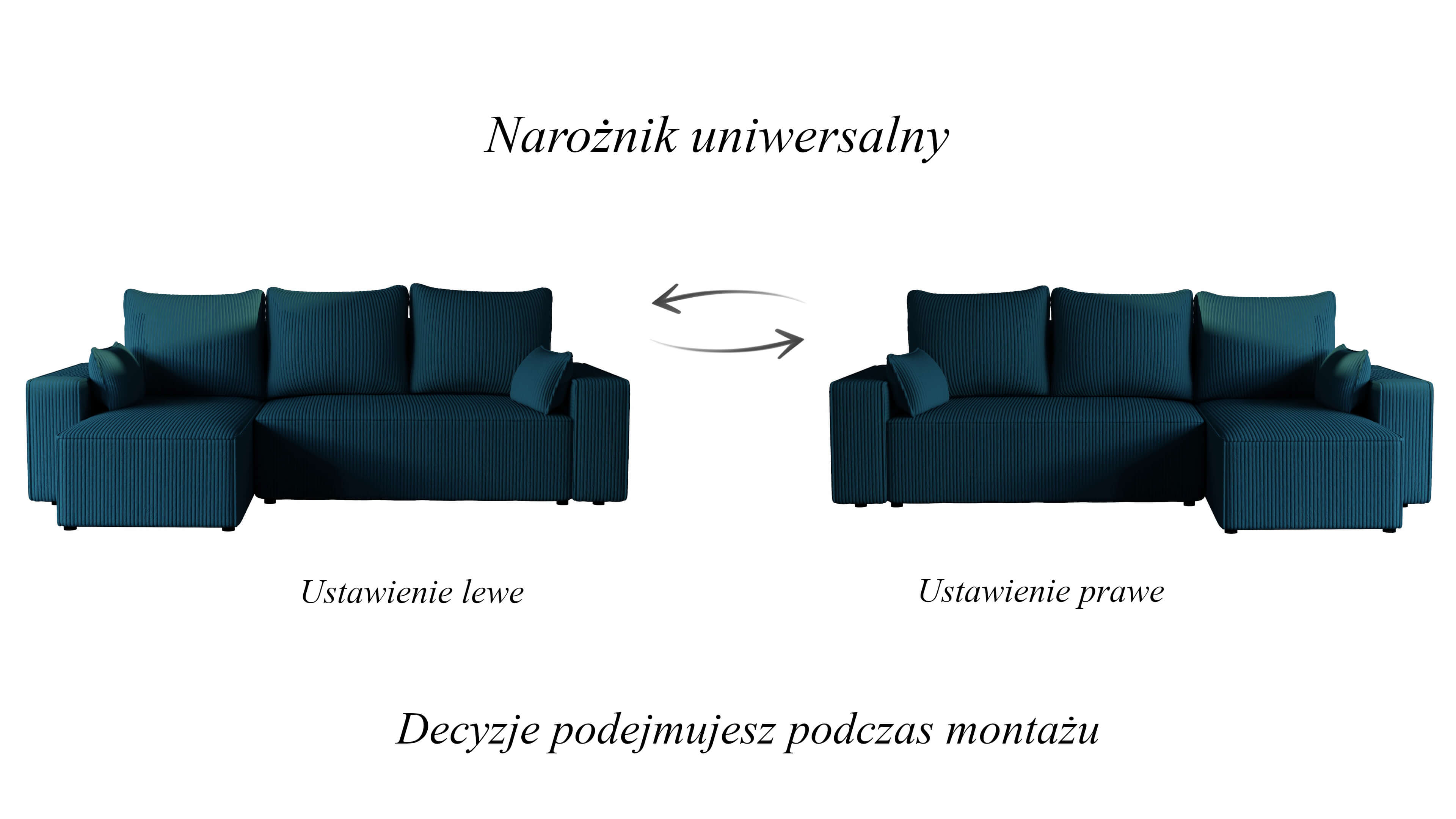 Narożnik tapicerowany NEXO – uniwersalny, z funkcją spania i pojemnikiem