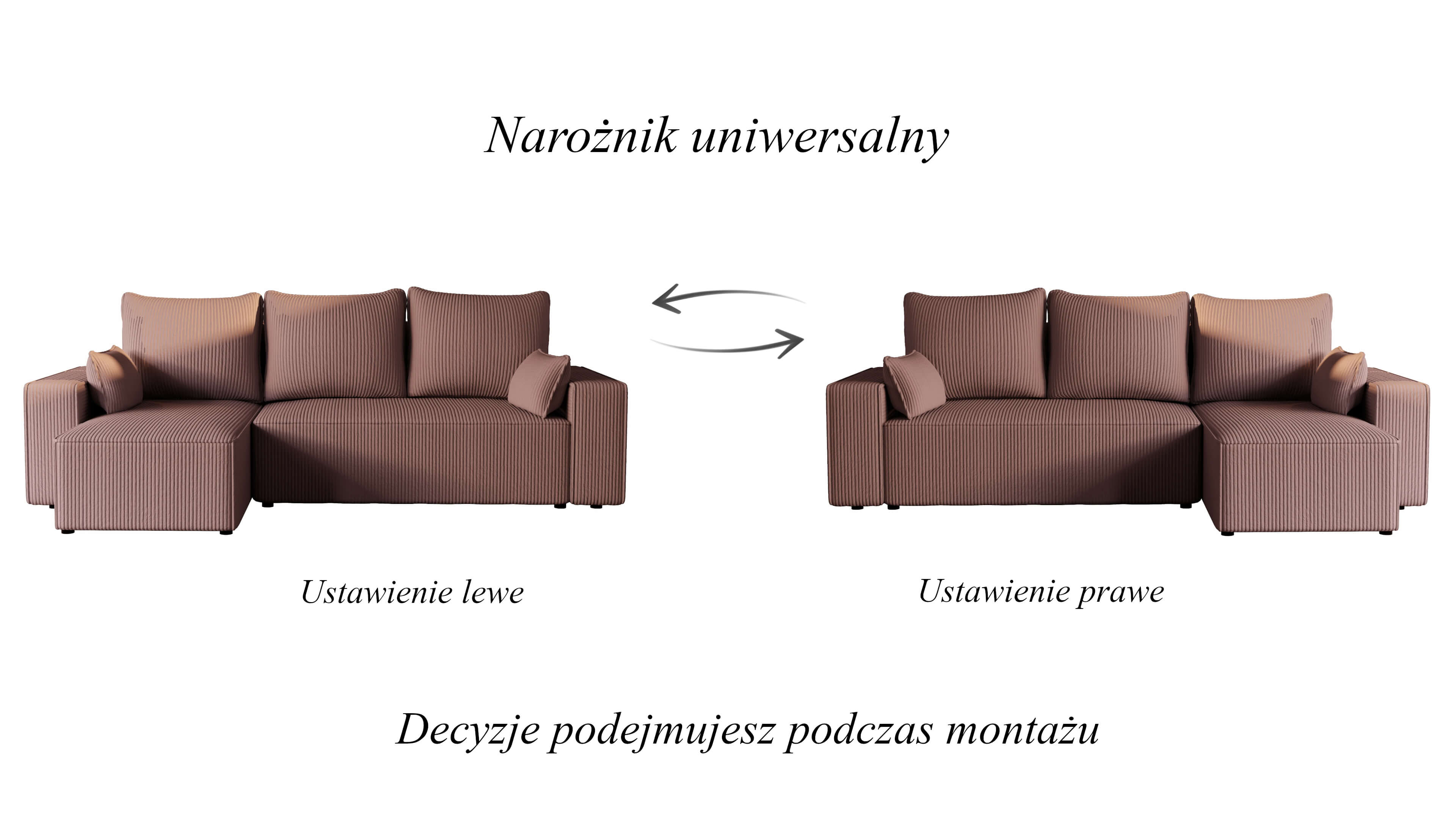 Narożnik tapicerowany NEXO – uniwersalny, z funkcją spania i pojemnikiem