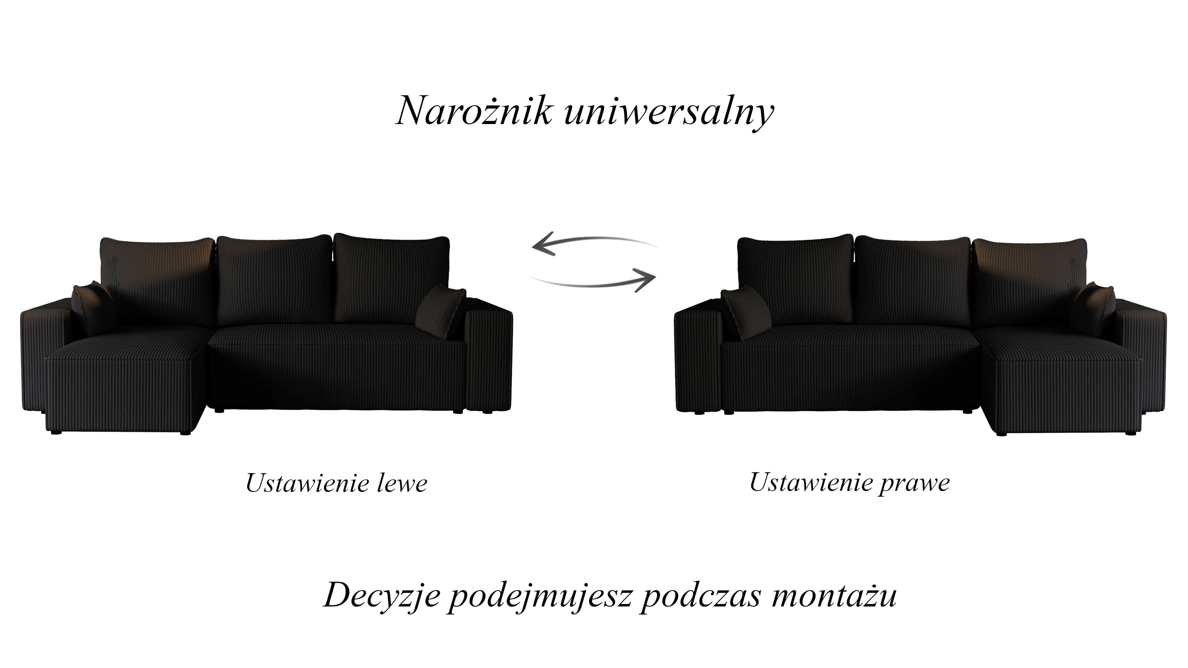Narożnik tapicerowany NEXO – uniwersalny, z funkcją spania i pojemnikiem