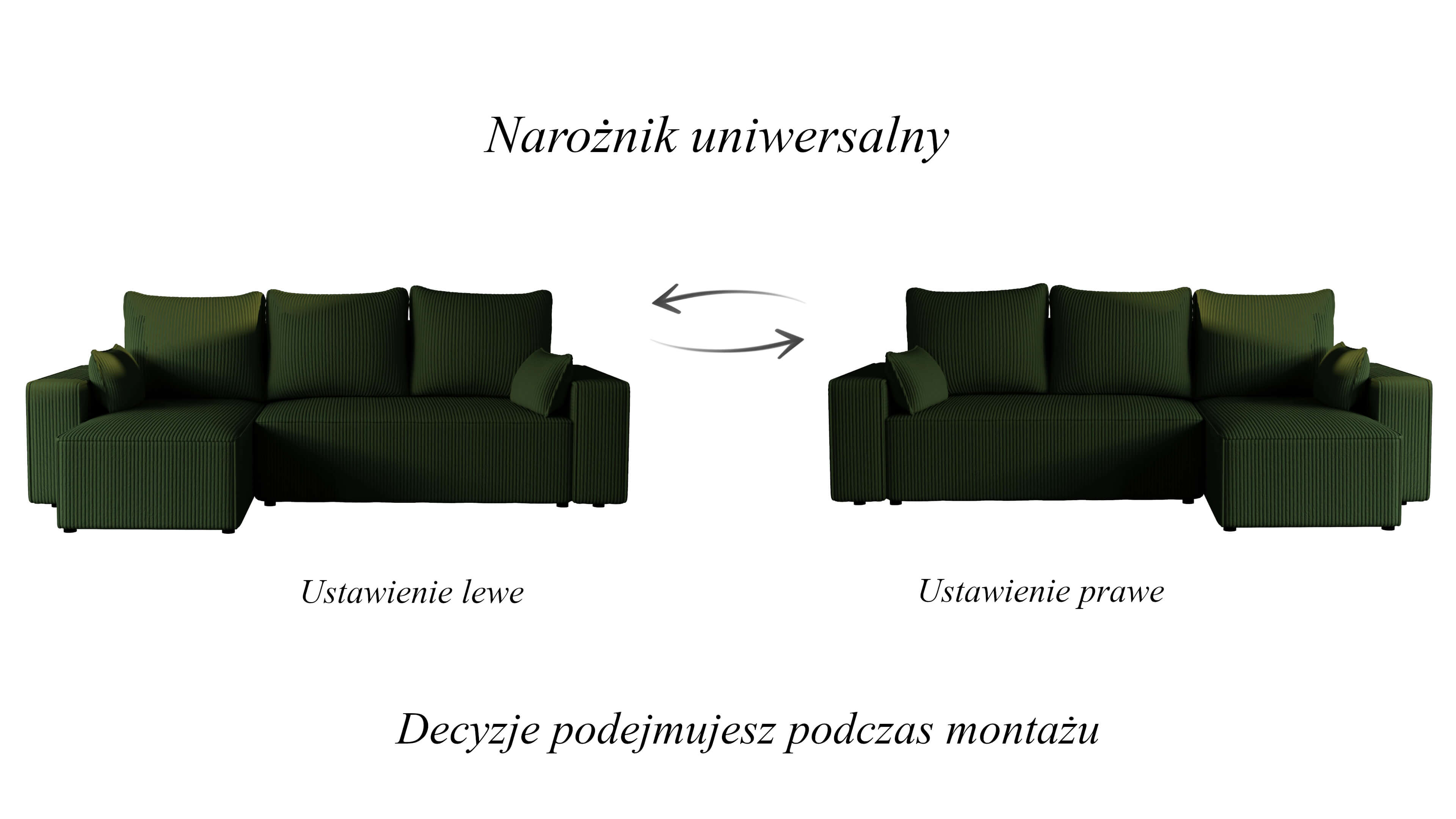 Narożnik tapicerowany NEXO – uniwersalny, z funkcją spania i pojemnikiem
