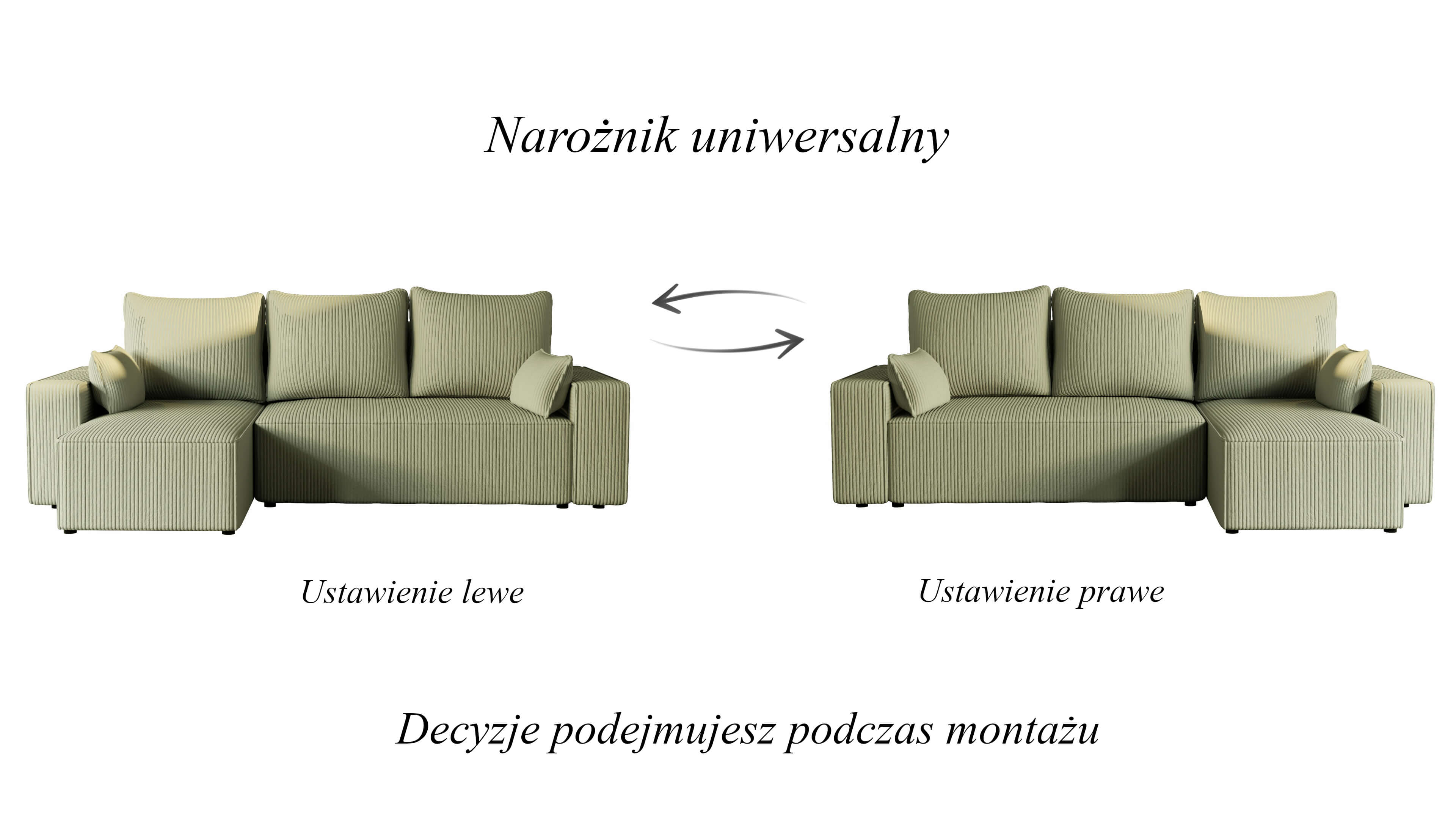 Narożnik tapicerowany NEXO – uniwersalny, z funkcją spania i pojemnikiem