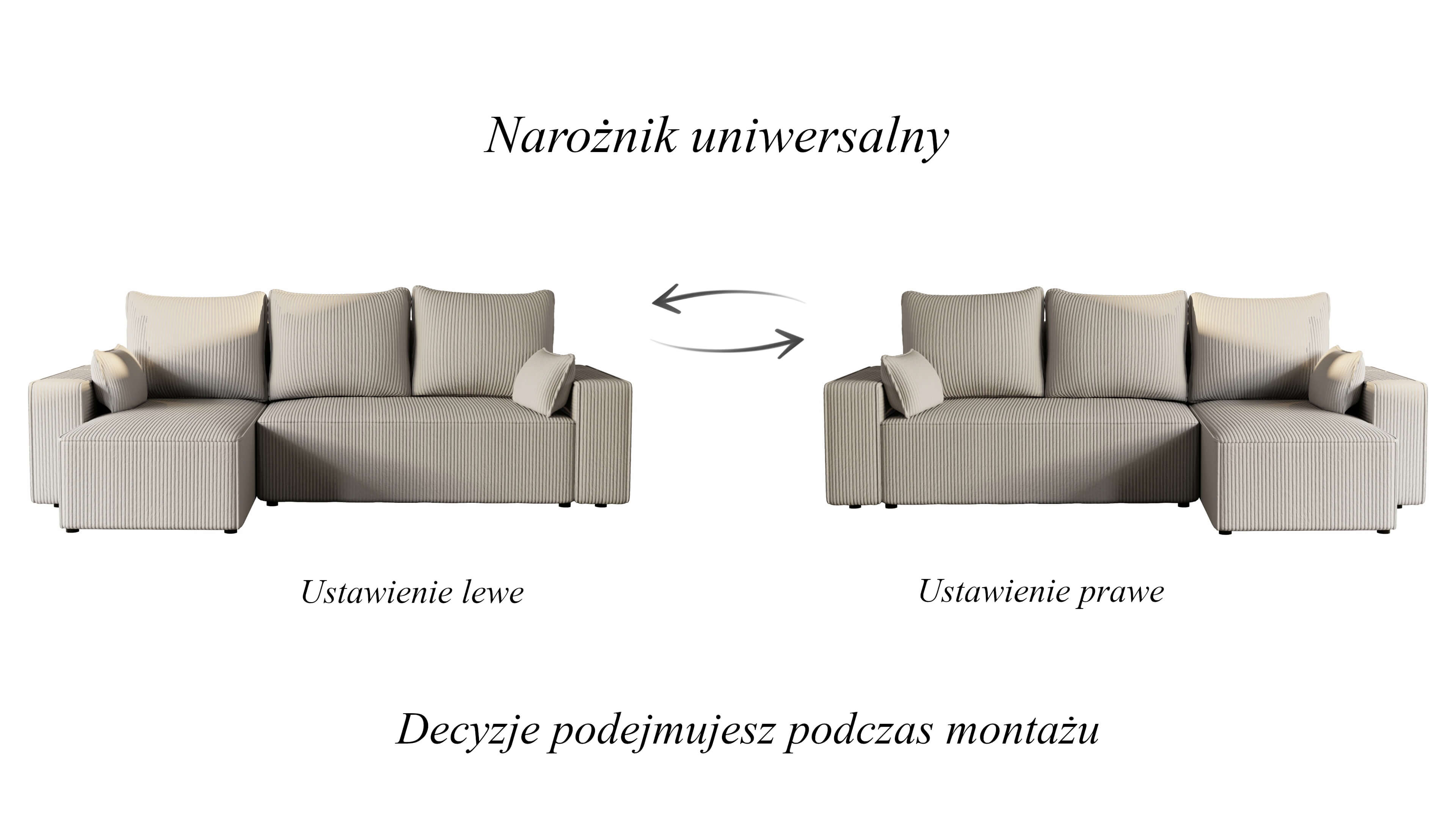 Narożnik tapicerowany NEXO – uniwersalny, z funkcją spania i pojemnikiem