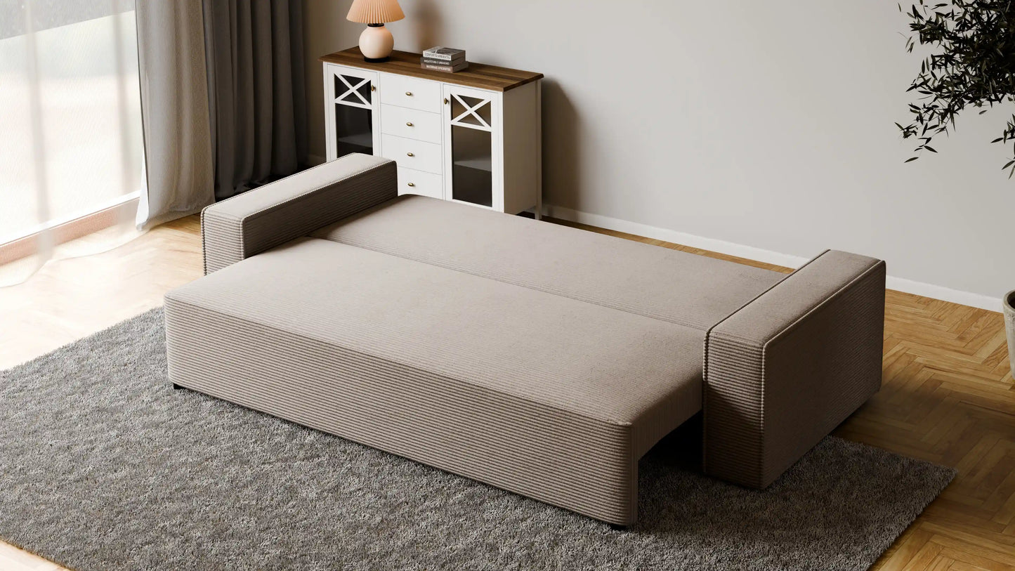 Sofa RENA 3-osobowa z funkcją spania sztruksowa
