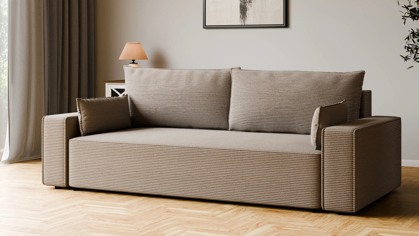 Sofa RENA 3-osobowa z funkcją spania sztruksowa