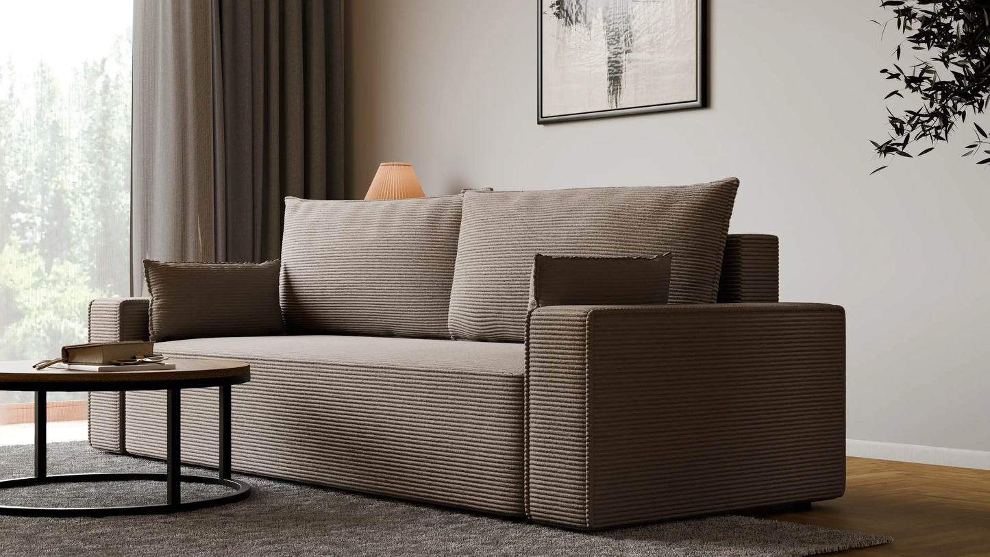 Sofa RENA 3-osobowa z funkcją spania sztruksowa