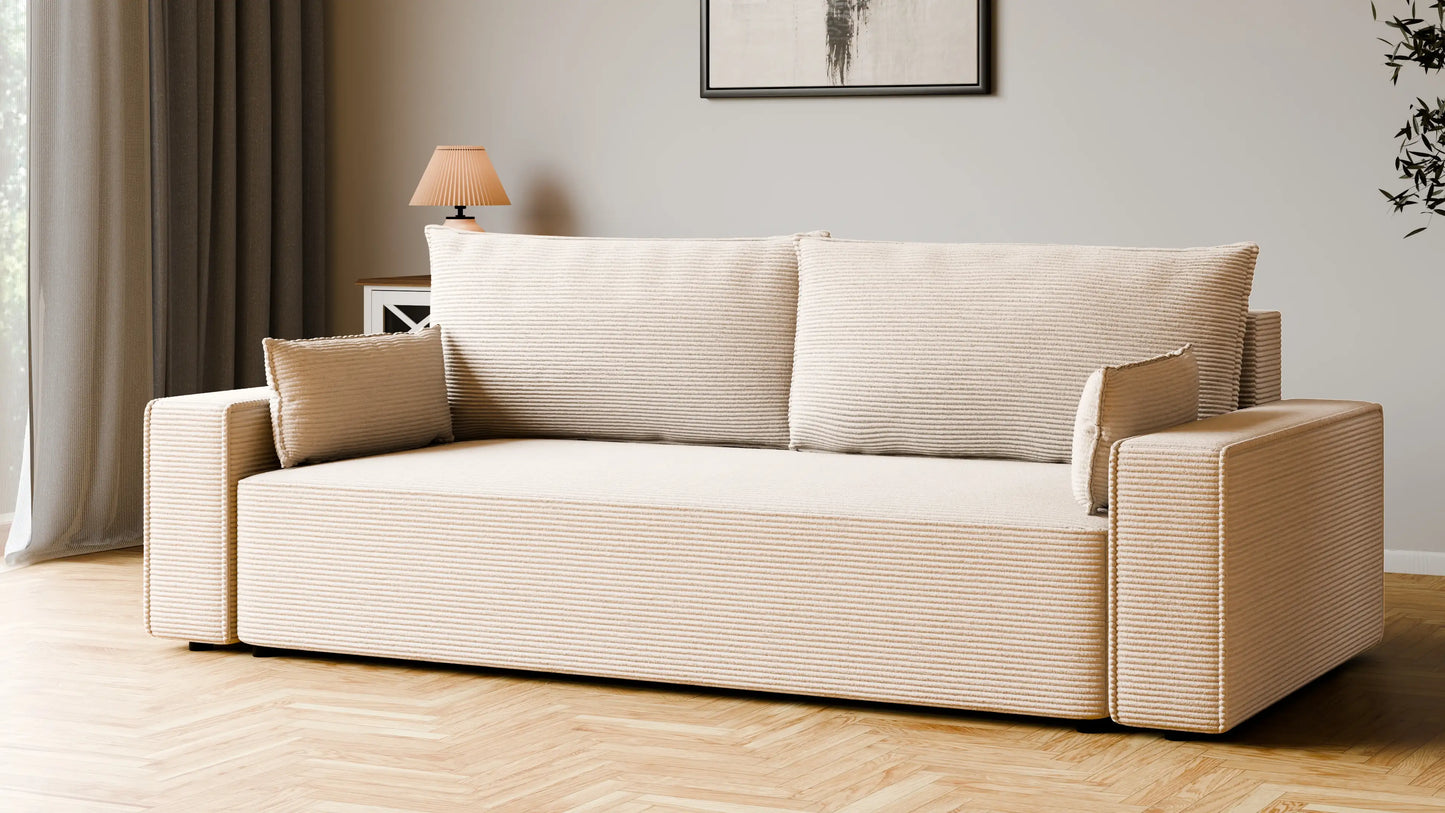 Sofa RENA 3-osobowa z funkcją spania sztruksowa