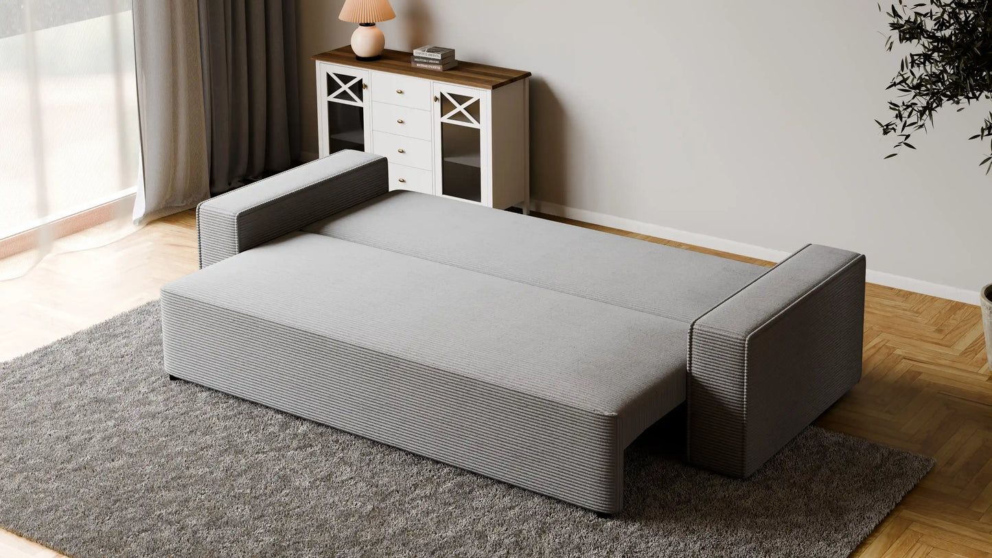 Sofa RENA 3-osobowa z funkcją spania sztruksowa