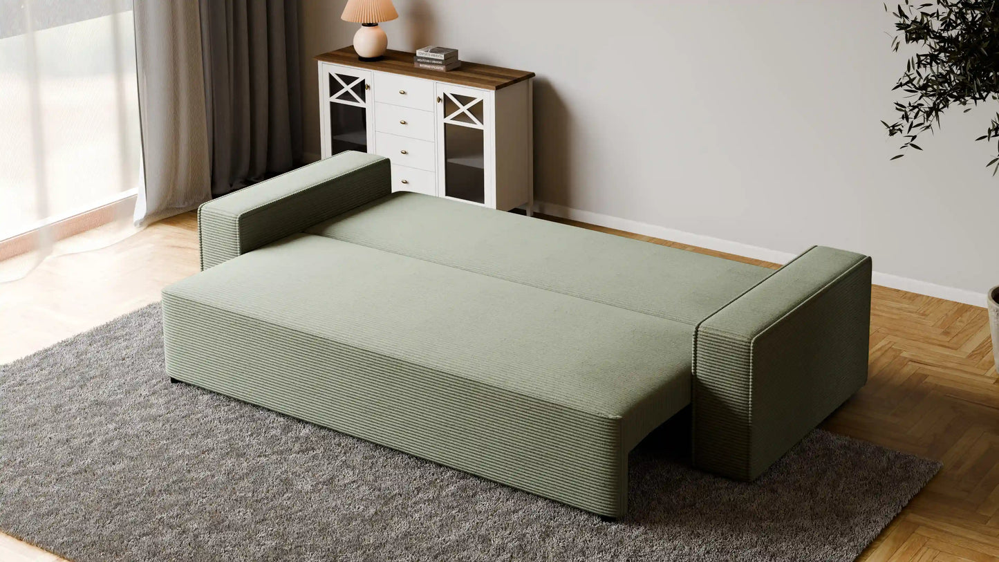 Sofa RENA 3-osobowa z funkcją spania sztruksowa