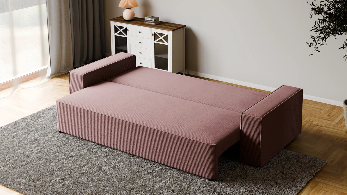 Sofa RENA 3-osobowa z funkcją spania sztruksowa