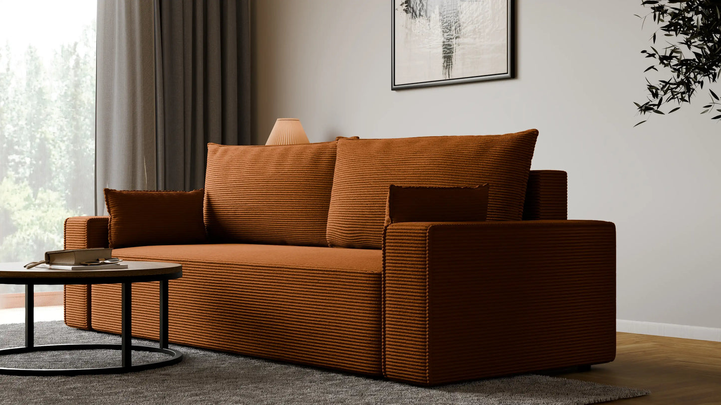 Sofa RENA 3-osobowa z funkcją spania sztruksowa