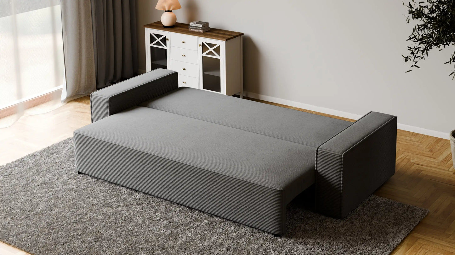 Sofa RENA 3-osobowa z funkcją spania sztruksowa