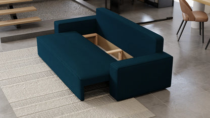 Sofa Lema 3-osobowa z funkcją spania i pojemnikiem – tkanina Poso