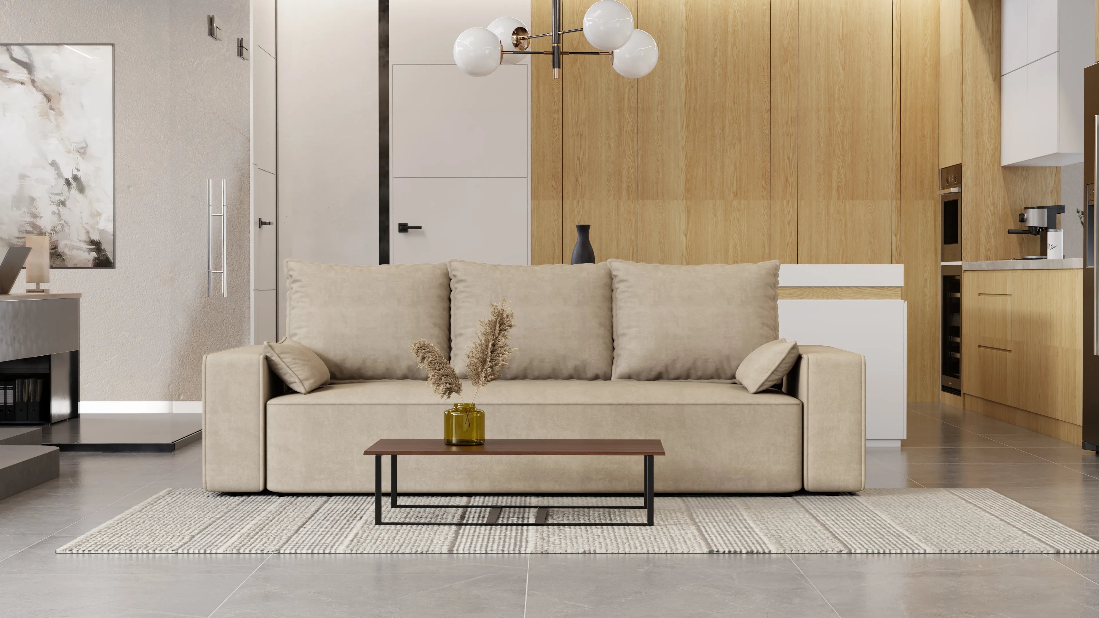 Sofa Lema 3-osobowa rozkładana z pojemnikiem tkanina hydrofobowa Velo