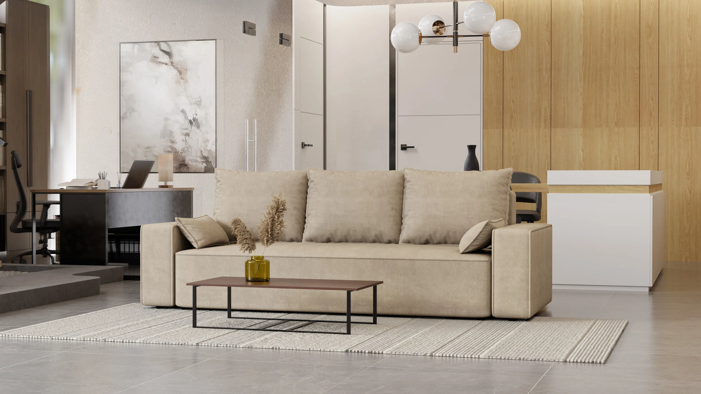 Sofa Lema 3-osobowa rozkładana z pojemnikiem tkanina hydrofobowa Velo
