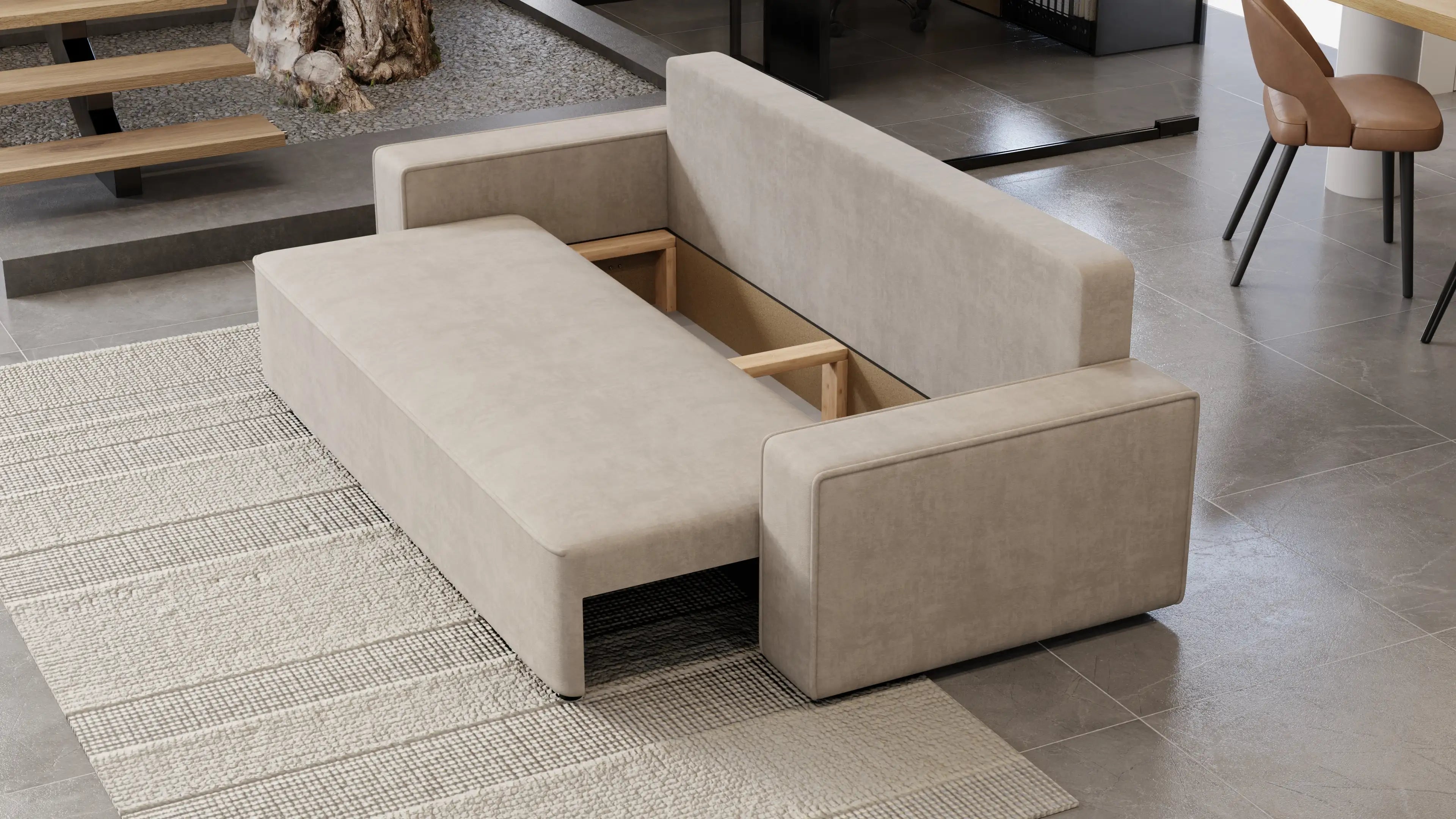 Sofa Lema 3-osobowa rozkładana z pojemnikiem tkanina hydrofobowa Velo