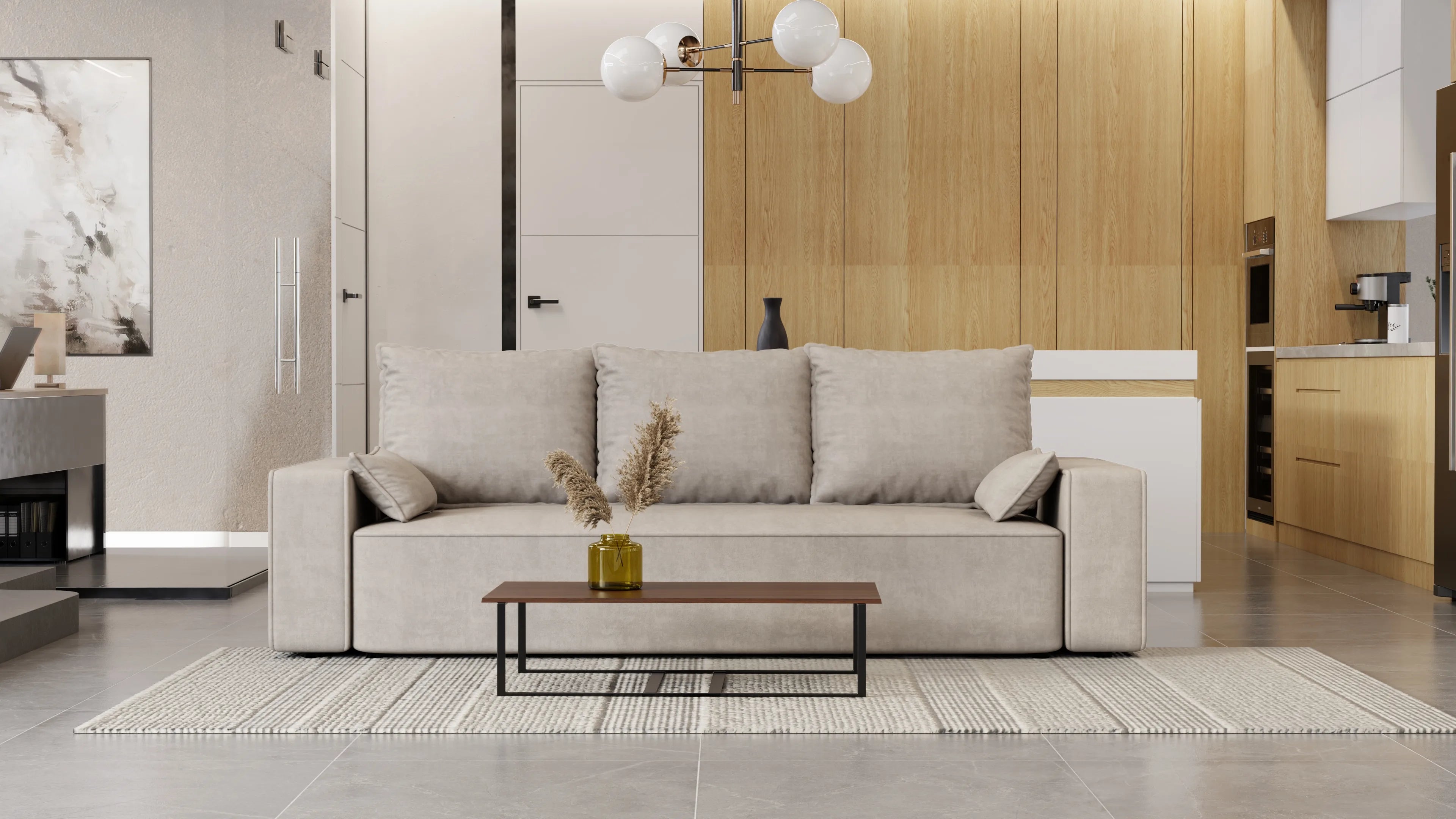 Sofa Lema 3-osobowa rozkładana z pojemnikiem tkanina hydrofobowa Velo